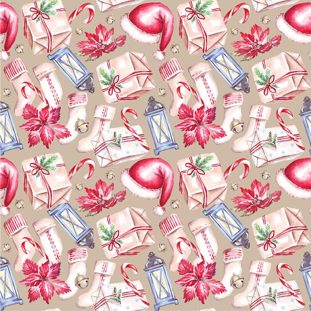 Vector christmas pattern watercolor clipartx9