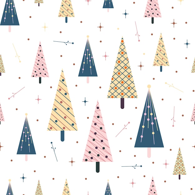 Vector christmas pattern with christmas trees flat design simple illustration seamless pink