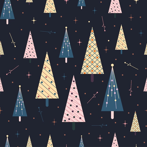 크리스마스 트리 플랫 디자인 간단한 일러스트와 함께 크리스마스 패턴 원활한 핑크