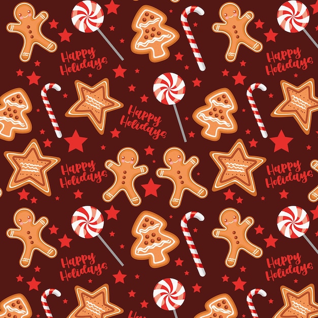 Christmas pattern with cookies and candies