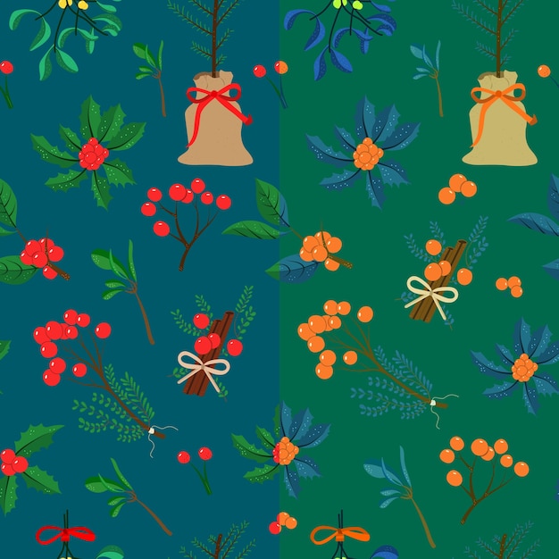 Christmas pattern with flowers and trees