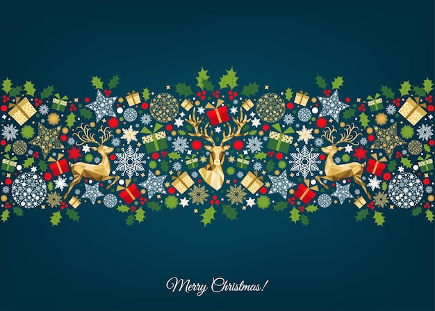 Рождественский узор с золотым красным зеленым белым деревом украшения с новым годом синий фон
