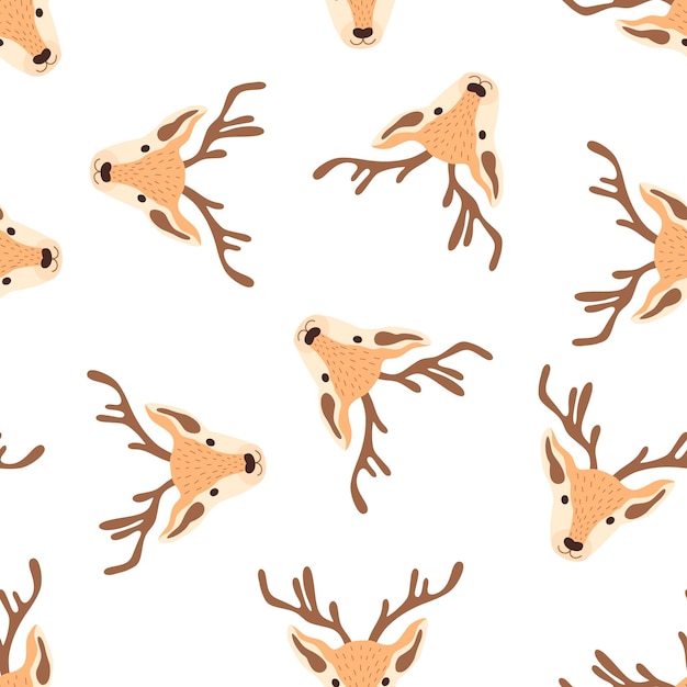 Vector christmas pattern with heads of reindeers on a white background vector illustration