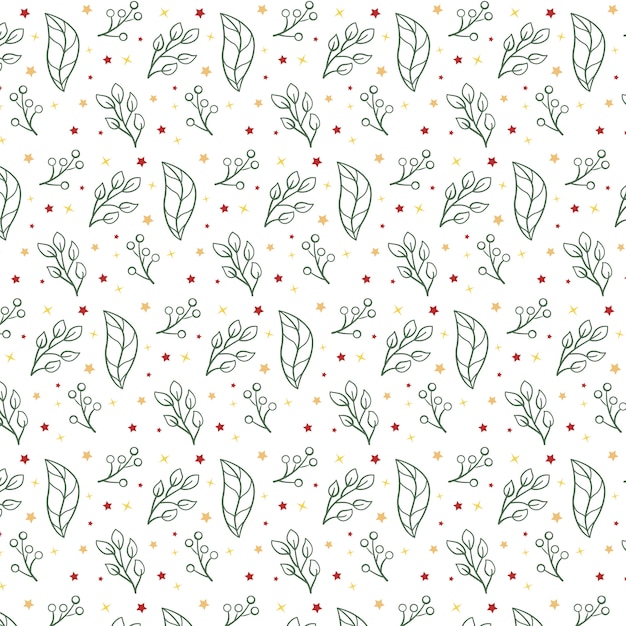 Christmas pattern with leaves and stars