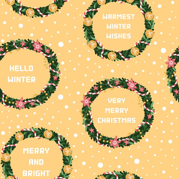 벡터 소나무 꽃다발과 함께 크리스마스 패턴 새해 장식 포장 종이  ⁇ 터에 완벽합니다