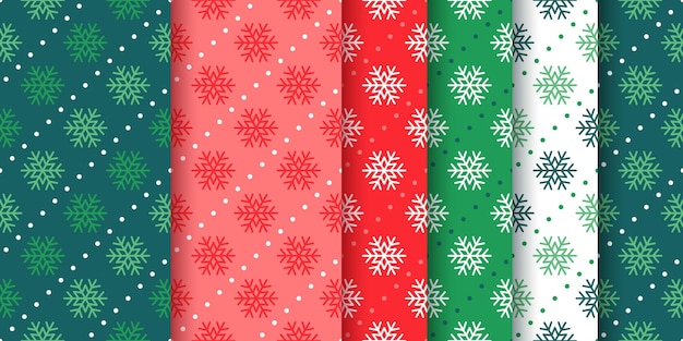 雪花のクリスマスパターン シームレスバックグラウンド セット Xmas 赤緑のプリント 冬のテクスチャー