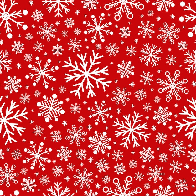 벡터 빨간색 배경에 흰색 눈송이와 크리스마스 패턴 새 해 그림