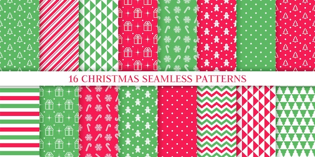 Christmas pattern. Xmas New year texture. Holiday seamless background with tree, candy cane stripe.