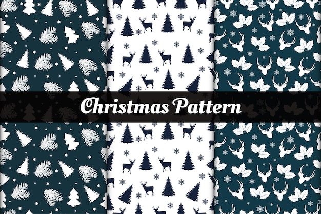 Christmas patterns set with leaf snowflake deer