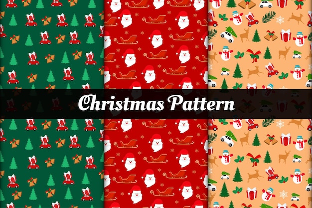 Christmas patterns set with leaf snowflake ribbon