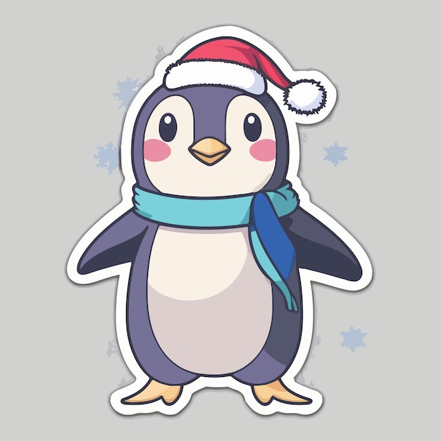Christmas penguin cartoon sticker xmas penguin in hat stickers cute Newyear collection