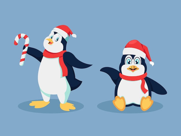 Vettore personaggi dei pinguini di natale