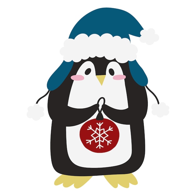 Christmas penguin with a Christmas tree toy for cards