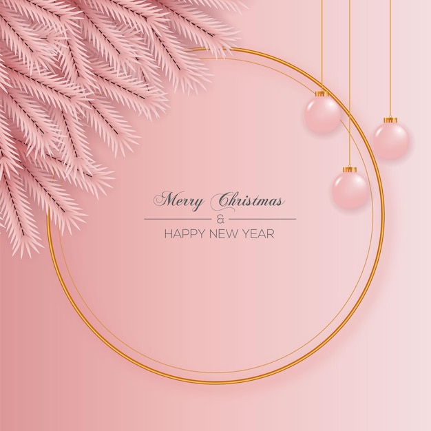 Christmas photo frame decoration with pink color pine branch and pink ball concept