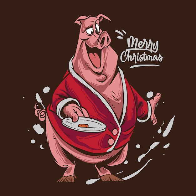 Вектор Рождественский мультфильм свиньи