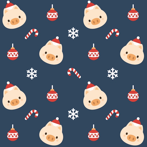 Christmas Pig Seamless Pattern Background