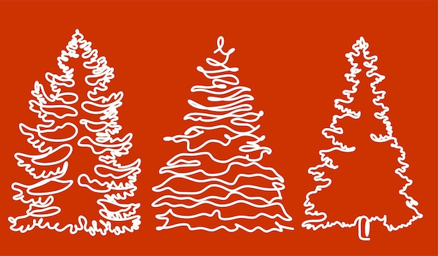 Christmas pine fir tree line art Continuous one line drawing Vector illustration minimalistic design 2023 year Christmas and New Year Christmas tree type concept New Year Year of the rabbit