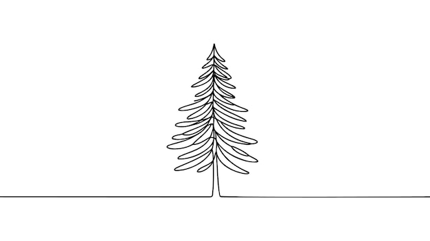 Vector christmas pine fir tree line art continuous one line drawing vector illustration minimalistic design 2025 year