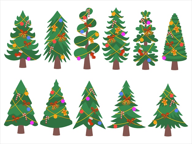 Vector christmas pine tree with ornaments