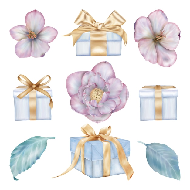 Christmas Pink Flowers And Gift Boxes