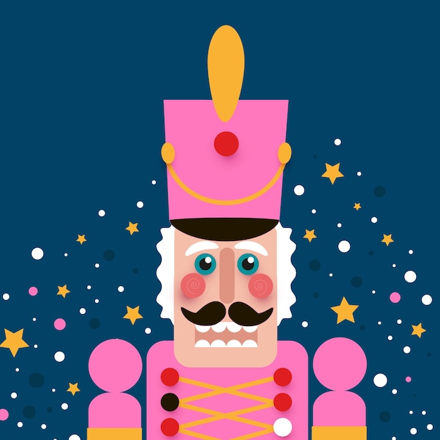 Vector christmas pink nutcracker doll guard cute soldier toy december ballet party creative merry xmas invitation happy new year winter holidays