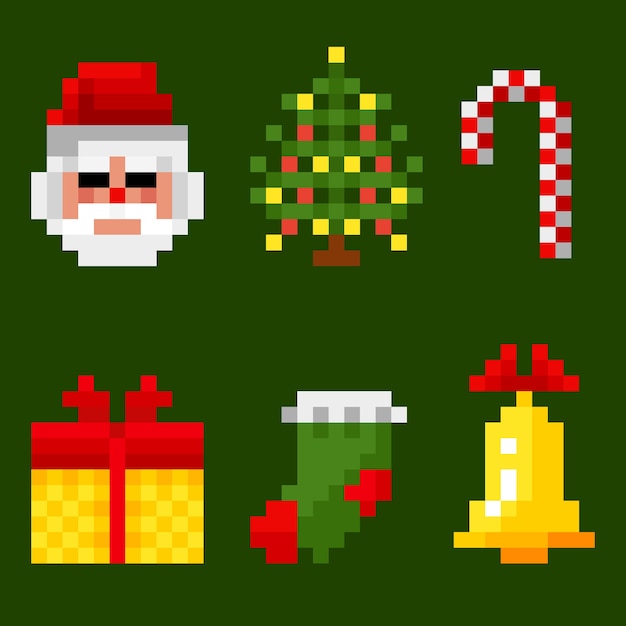 Collezione di elementi di pixel art di natale