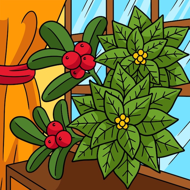 Christmas Poinsettia Colored Cartoon Illustration