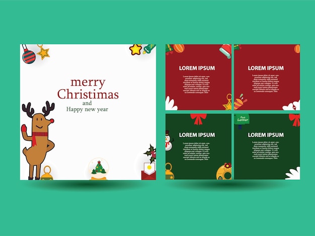 Christmas Post instagram templates pack. Merry Christmas greeting card posts, social media templates