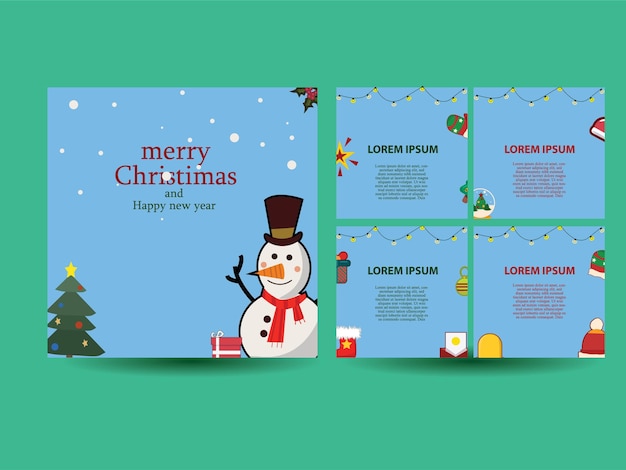 Набор шаблонов instagram для рождественской публикации. поздравительные открытки с рождеством, шаблоны социальных сетей