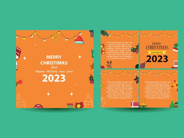 Christmas Post instagram templates pack. Merry Christmas greeting card posts, social media templates