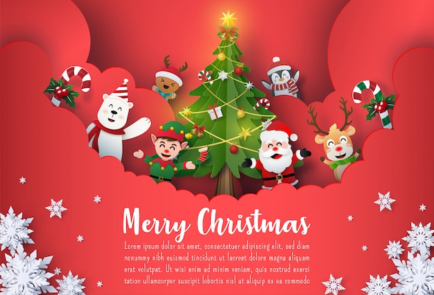 Рождественская открытка баннер санта-клауса и друзей