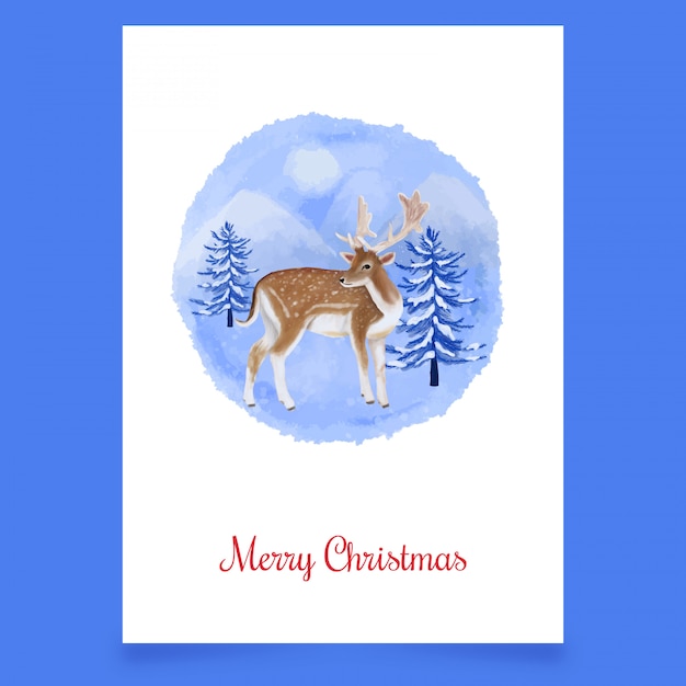 Christmas postcard with deer and tree greeting card