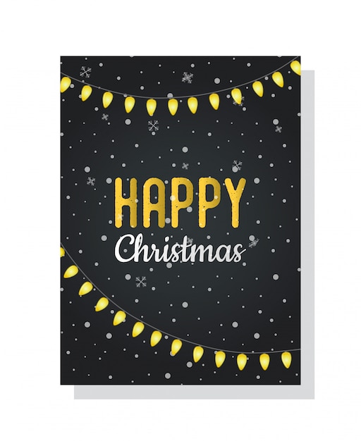 Vector christmas postcard with glowing garland, illuminated lamps