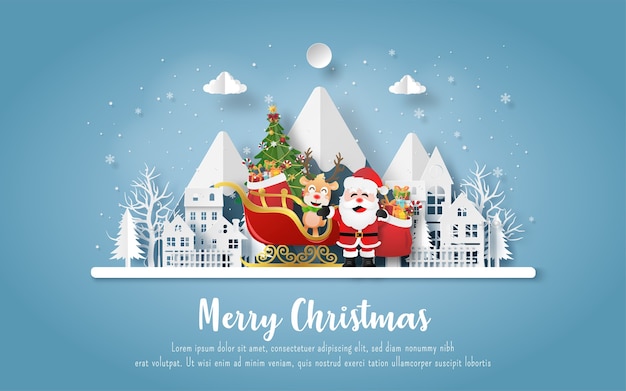 サンタクロースとトナカイのクリスマスポストカード