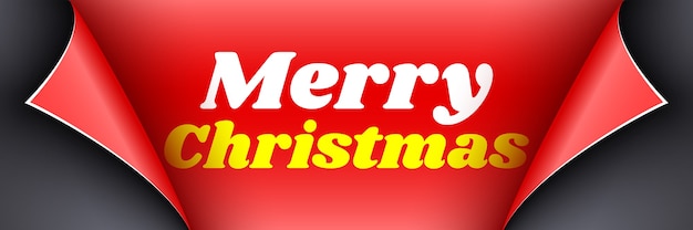 Рождественский плакат. черная лента с загнутыми краями на красном фоне. наклейка.