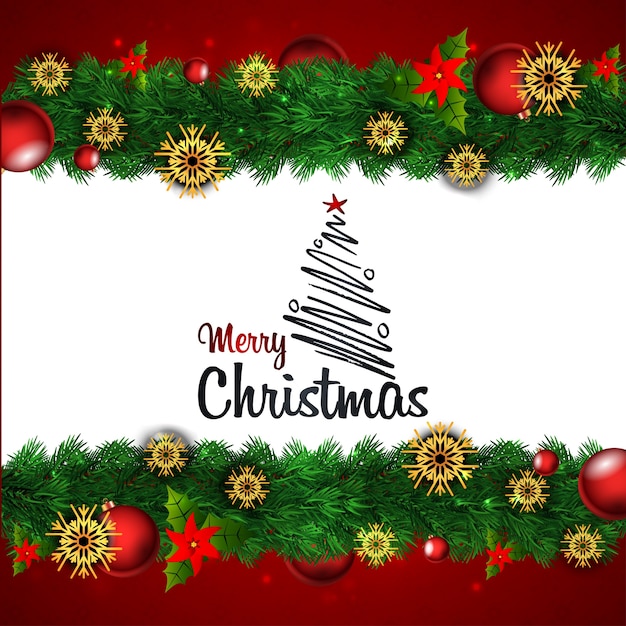 Christmas poster having christmas realistic elements with border and elegant typography on white background