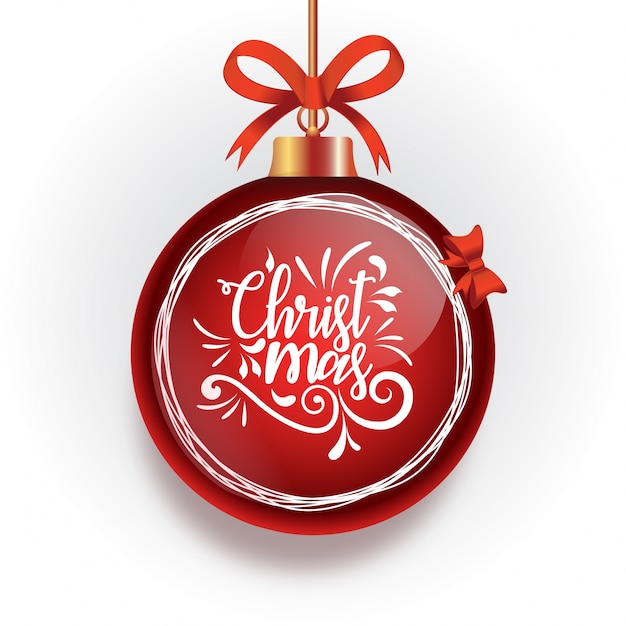 Christmas poster including red detailed christmas ball with white creative typography