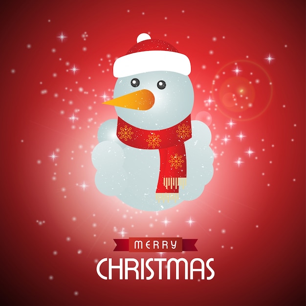 Vector christmas poster including simple typography and snowman on red background