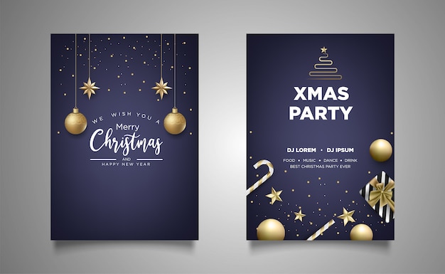 Christmas poster invitation party background with realistic decoration