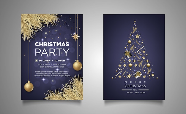 Christmas poster invitation party background with realistic decoration