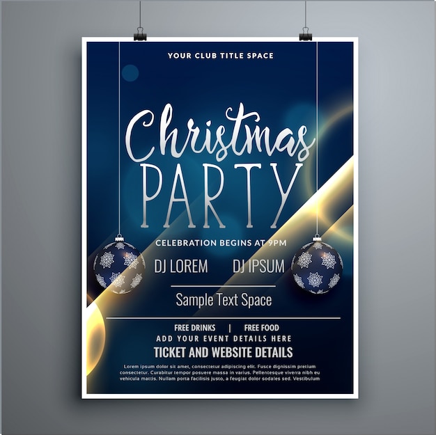 christmas poster party flyer design template with hanging balls