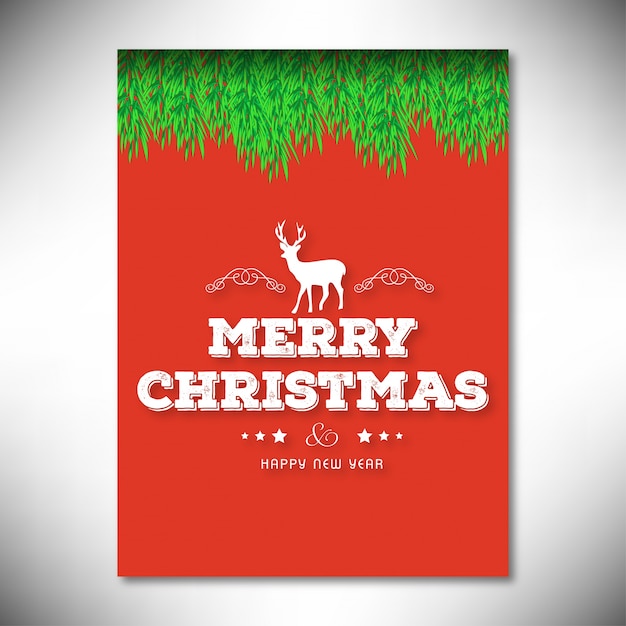 Christmas Poster in red color including typography and grass