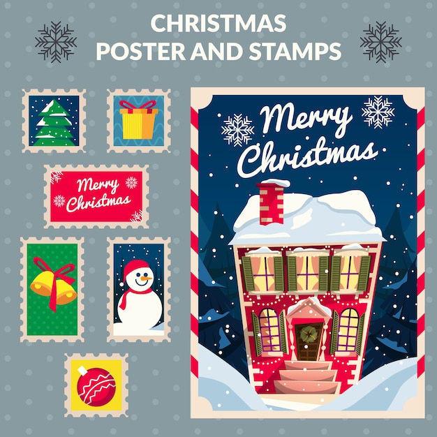 Christmas poster and stamp collection