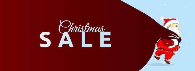 Christmas poster with cartoon Santa Claus and Christmas sale lettering