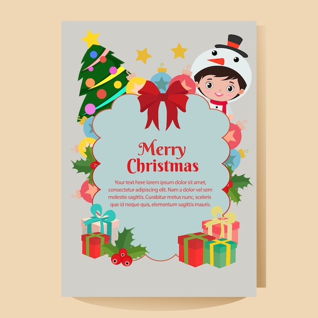 Christmas poster with cartoon snowman kids