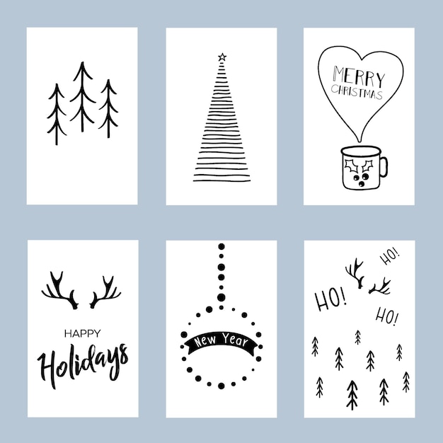 Vector christmas posters set set of winter holiday card templates