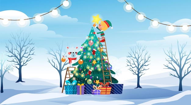 Christmas Preparation with Decorating Tree