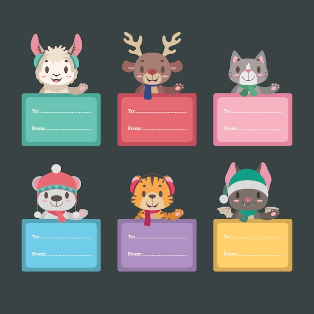 Christmas present tags with cute animals