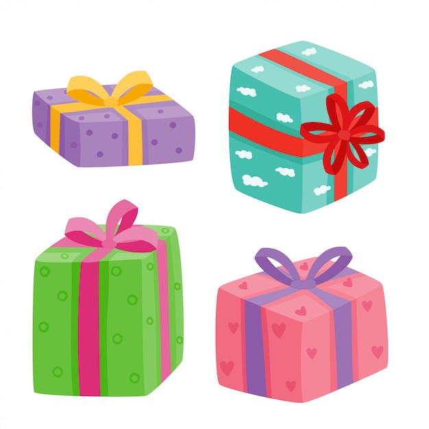 Christmas presents collection.  illustration of cartoon gifts isolated on white