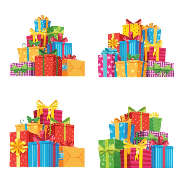 Christmas presents in gift boxes. Birthday presents isolated illustration